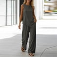 thumbnail image 4 of Neewe Two Piece Sets for Women Summer Outfits Lounge Cotton Linen Sets Round Neck Tops Wide Leg Long Pants Daily Outfits, 4 of 8