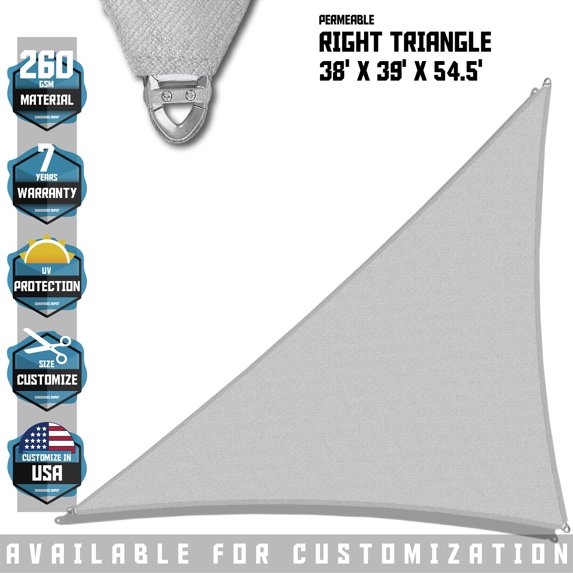 TANG Sunshades Depot A Ring Design Steel Cable Wire Reinforcement 16'x36'x39.4' Right Triangle Sun Shade Sails Beige Heavy Duty Permeable 260GSM UV Block Patio Garden Deck Dock Outdoor Facility