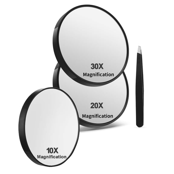 10X 20X 30X Magnifying Mirror, Magnified Mirror 3.5" with Suction Cups and Tweezer, Travel Magnifying Mirror Set Comes (Black)