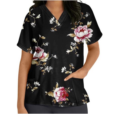 

Scrub Tops Clearance 2023! hoksml Women Scrubs Top Women s V Neck Printed Working Uniform Nursing Tops with Pockets