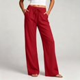 thumbnail image 2 of Wlynlyn Women Wide Leg Cotton Linen Pants with Pocket High Waisted Lounge Palazzo Pants Beach Vacation Trousers(X-Large,Red), 2 of 9
