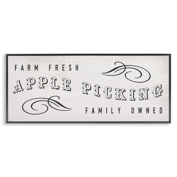 Stupell Industries Cottage Farm Fresh Apple Picking Family Owned Harvest Sign Black Framed Giclee Art, 24 x 10, by Lil' Rue