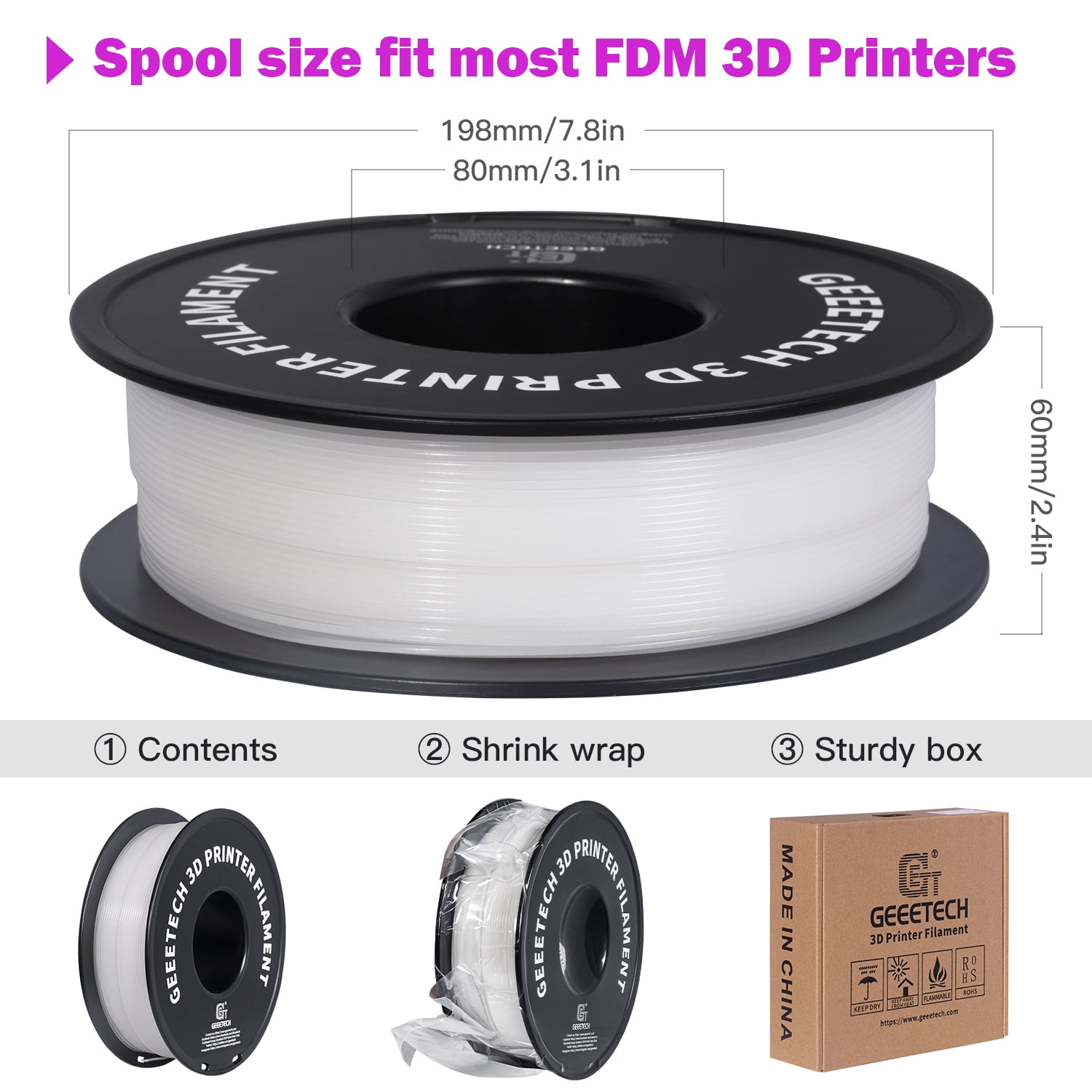 Geeetech 3D Printer Filament, Luminous Multicolor PLA Filament 1.75mm, Accuracy +/- 0.03mm Rose Red 1kg (2.2lbs)