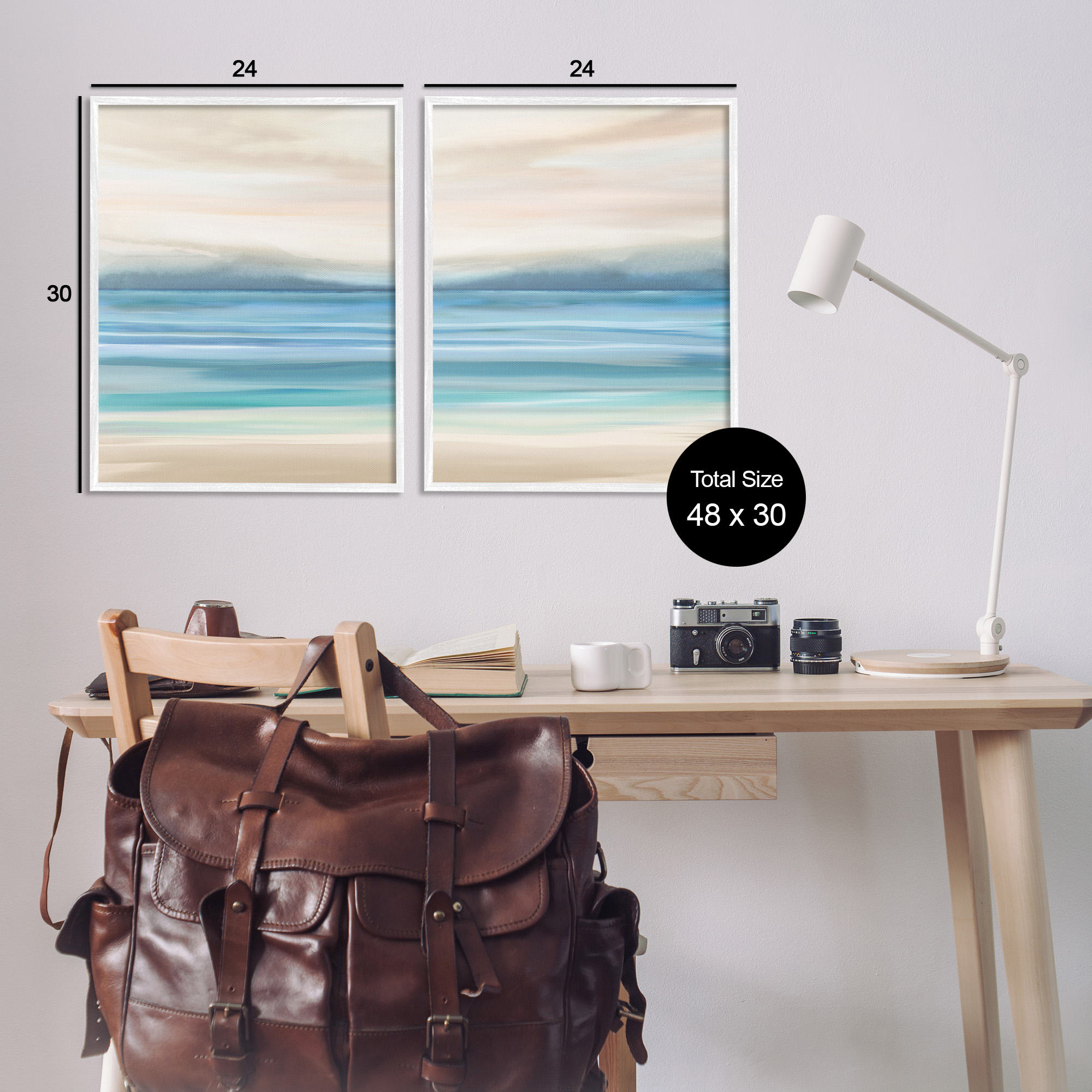 Stupell Industries Subtle Beach Seascape Landscape Painting White Framed Art Print Wall Art, 24 x 30, Set of 2