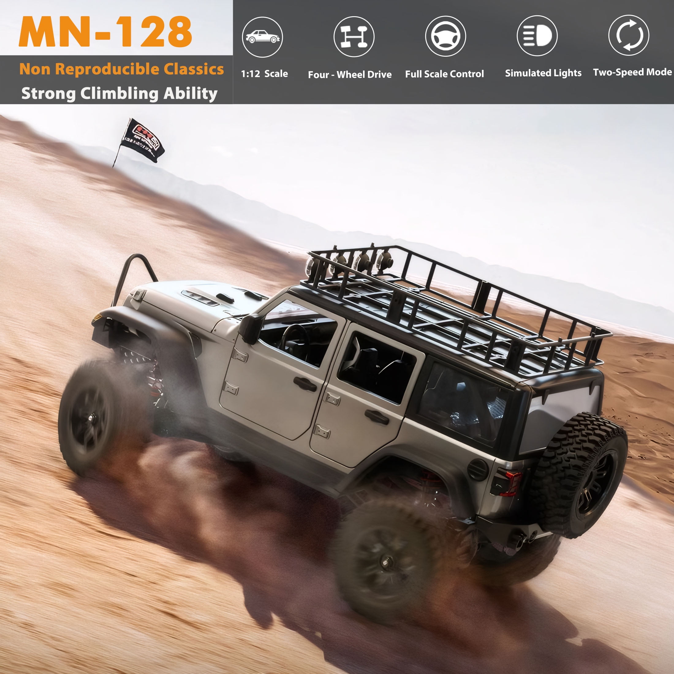 1/12 RC Crawler RTR, MN-128 Off-Road Truck, 4x4 RC Rock Crawler with 2.4G Remote Control RC  Car Model for Adults Gifts (Gray)