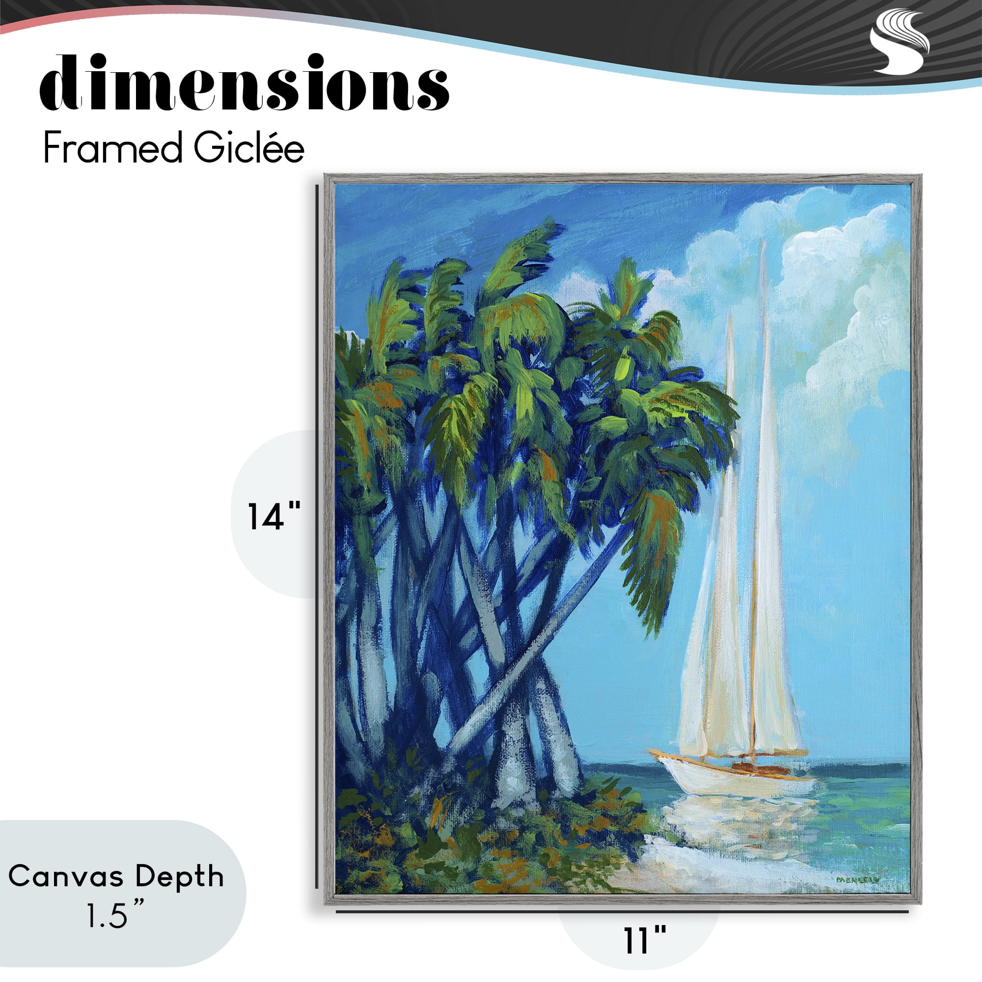 Stupell Industries Sailboat & Twisted Palms Gray Framed Giclee Art, design by Dan Meneely