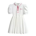 thumbnail image 1 of Zwiiyzr Robe Plissée pour Fillettes de 3 à 10 Ans, Manches Bouffantes, Col à Boutons, Taille Haute, Évasée, Blanche, 1 of 7