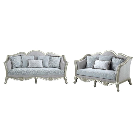 Classic Light Gray Linen Sofa + Loveseat by Acme Qunsia LV01117-2pcs