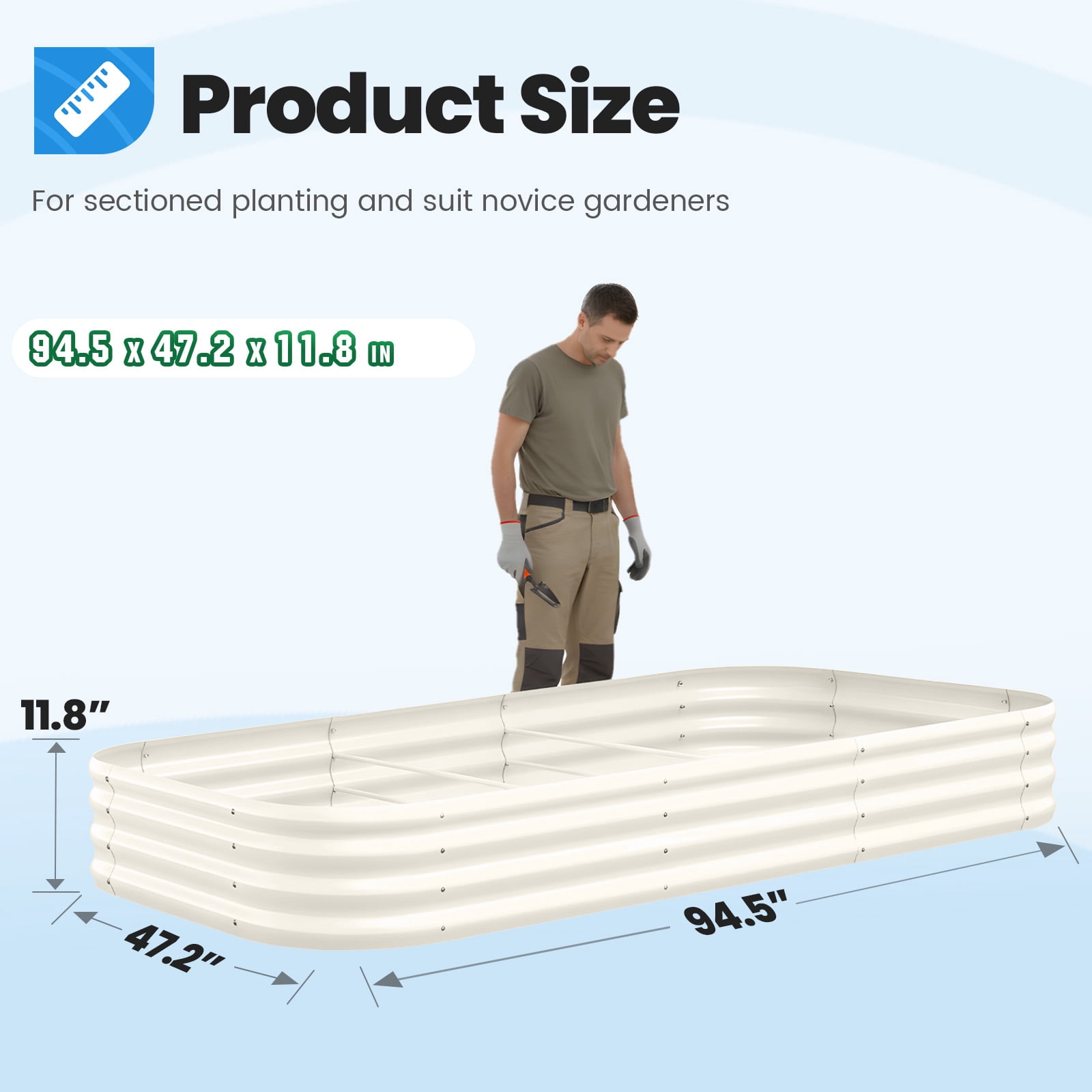 Quictent 2PCS 8x4x1ft Galvanized Raised Garden Bed Kit, Oval Large Metal Planting Box, Double Strengthened by Vertical Bar and Crossbar with Liner, Beige