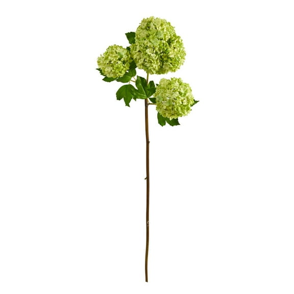 Nearly Natural 33" Snowball Hydrangea Artificial Flower (Set of 2), Green