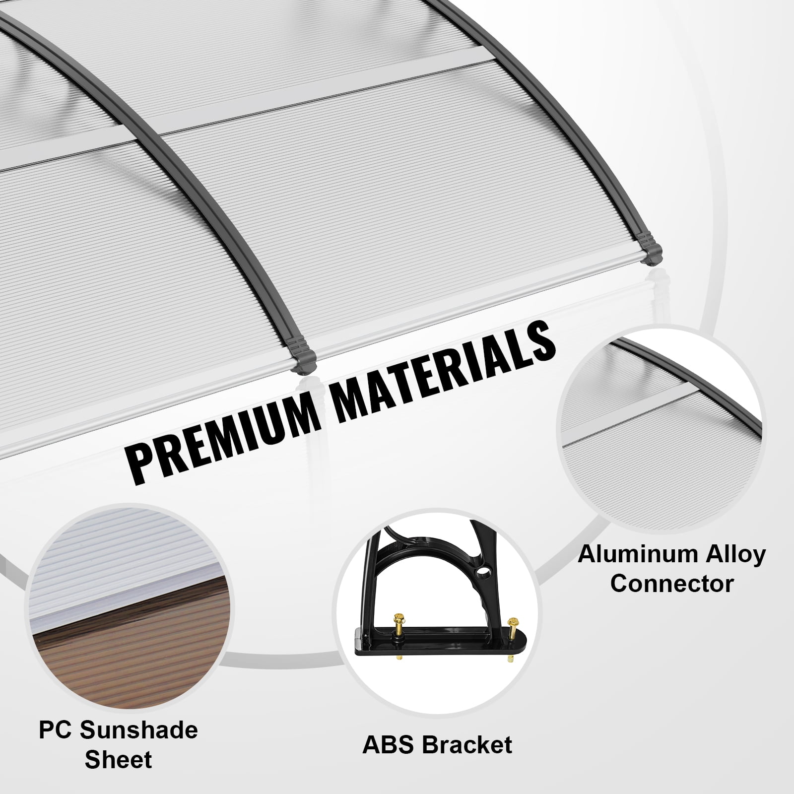KFFKFF Window Door Awning Canopy UV 38" x 78" PC Sheet Transparent UV Rain Cover, UPF 50+ Outdoor Patio Front Awning Canopy for Rain Snow Sunlight Protection (Clear)