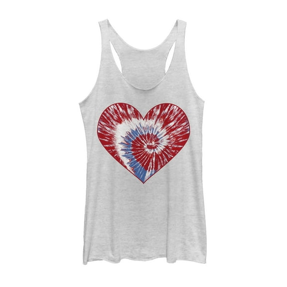 Women's Lost Gods Fourth of July  Tie-Dye Heart  Racerback Tank Top White Heather X Small