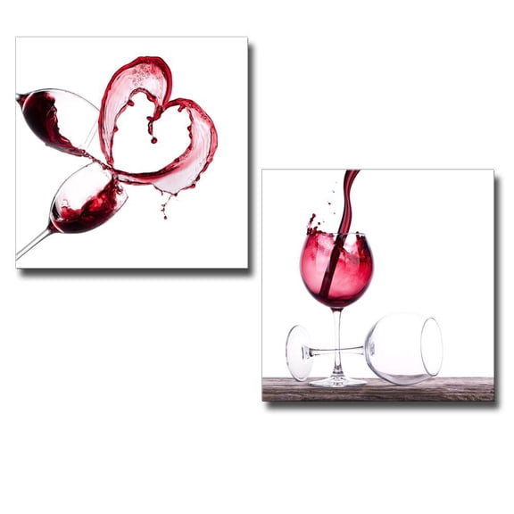 Canvas Wall Art - Red Wine Splashing | Modern Home Decor 2 Panel Canvas Prints Giclee Printing & Ready to Hang - 12"x12" x 2 Panels