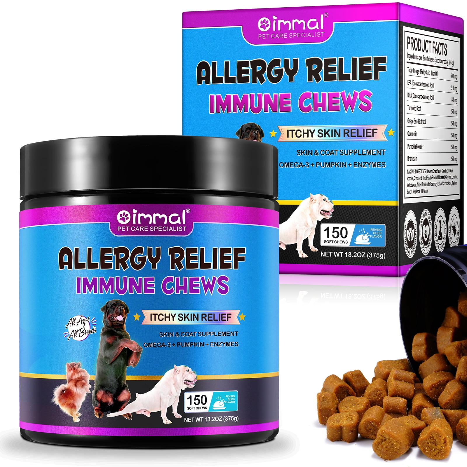 Oimmal Dog Allergy ReliefDog Allergy Chews (300 Soft Chews) Itch