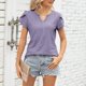 thumbnail image 2 of Camiseta con cuello en V y botones para mujer: top veraniego holgado con aberturas caladas; tejido suave y transpirable, fácil de cuidar, 2 of 8
