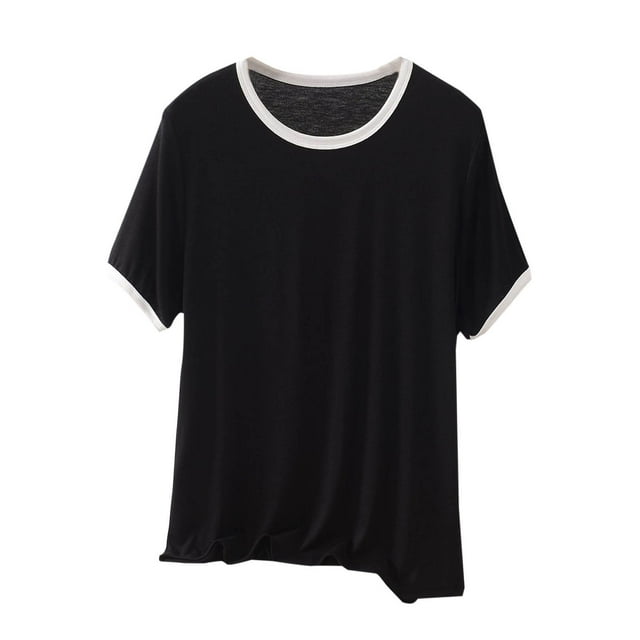 Zpanxa T-Shirt à Blocs de Couleur Grande Taille pour Femmes, Haut Décontracté à Manches Courtes Col Rond Confortable Coupe Ample