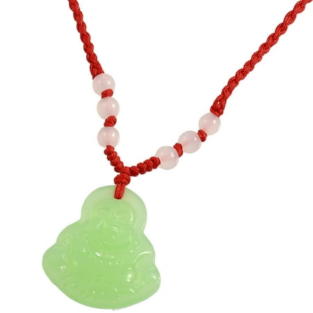 - Unique Bargains Green Faux Jade Buddha Pendant Adjustable String Rope Necklace