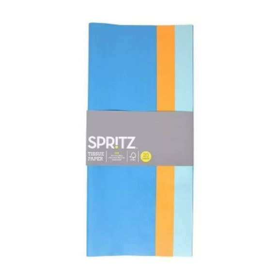 20ct Banded Tissue Paper Orange/Blue/Light Blue - Spritz: Solid Gift Packaging, 16.5" x 24", All Occasions, 20 Pack
