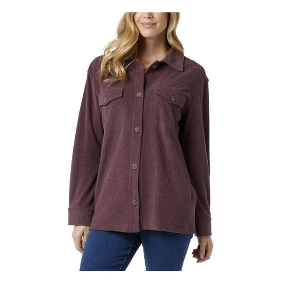 32 Degrees Heat Women's Relaxed Fit Long Sleeve Button-Up Shirt (US, Alpha, Large, Regular, Regular, Eggplant (Purple))