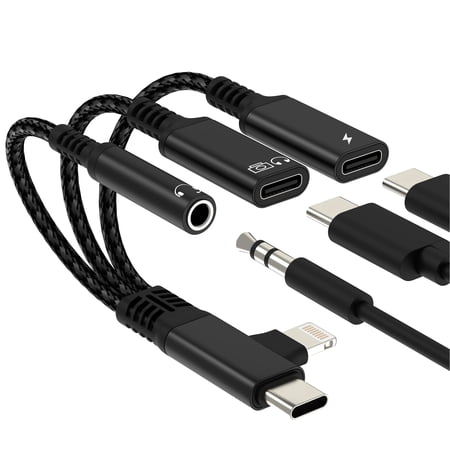 Lightning USB C to Type C OTG Data Headphone Adapter (3in2)3.5mm Jack Splitter for IPhone 17 16 15 14 Aux Audio Dongle Charger for IPad Dual Charging Car Lighting Port Compatible for Samsung