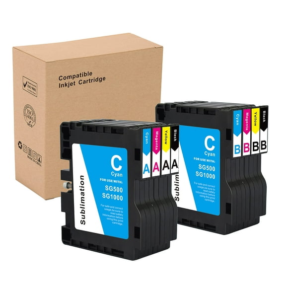 INK+ SG500 SG1000 Sublimation Ink Cartridge Compatible for Sawgrass Virtuoso SG500 SG1000 Printer (2 Black, 2 Cyan, 2 Magenta, 2 Yellow, 8-Pack), A+B(8 Pack)