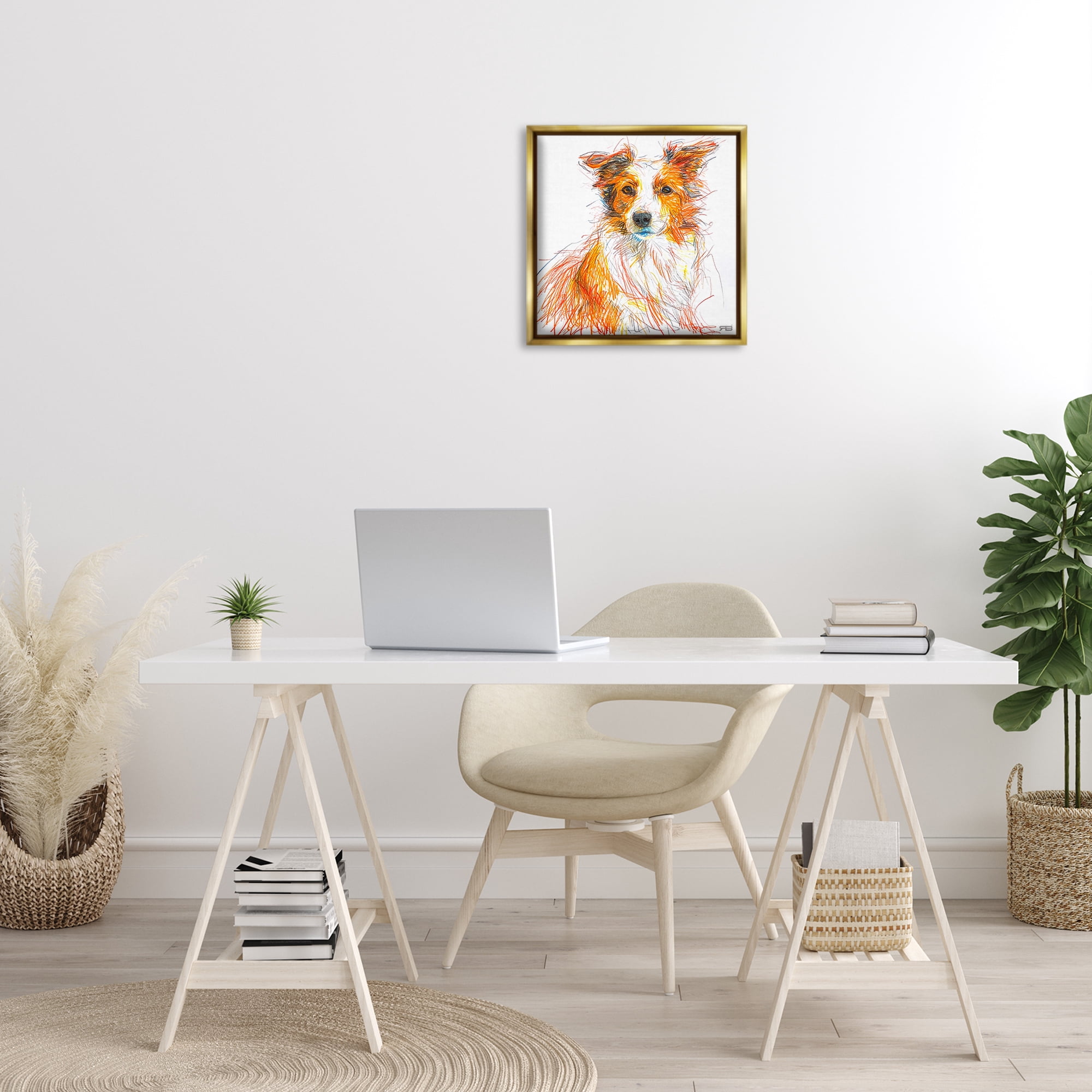 Stupell Industries Collie Dog Sketch Style Animals & Insects Painting Gold Floater Framed Canvas Art Print Wall Art, 18 x 18