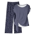thumbnail image 3 of Naotn Women Two Piece Sets Summer Side Short Sleeve Knot Top Leopard Print Wide Leg Pants Matching Casual Set, 3 of 4