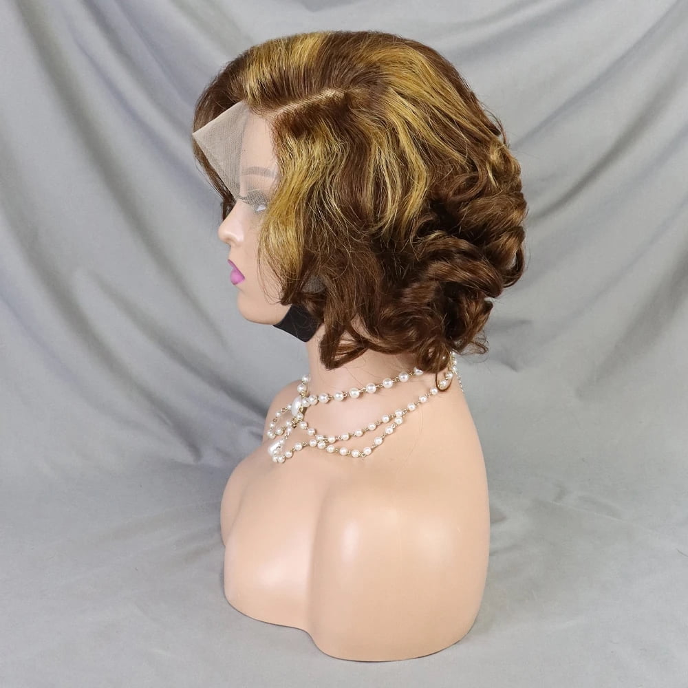 Loose Wave Pixie Cut Wig 4/27 Color Short Bob Human Hair 13x4 Lace Frontal Wigs Transparent Lace Human Hair for Black Women Lace Front Human Hair Wig