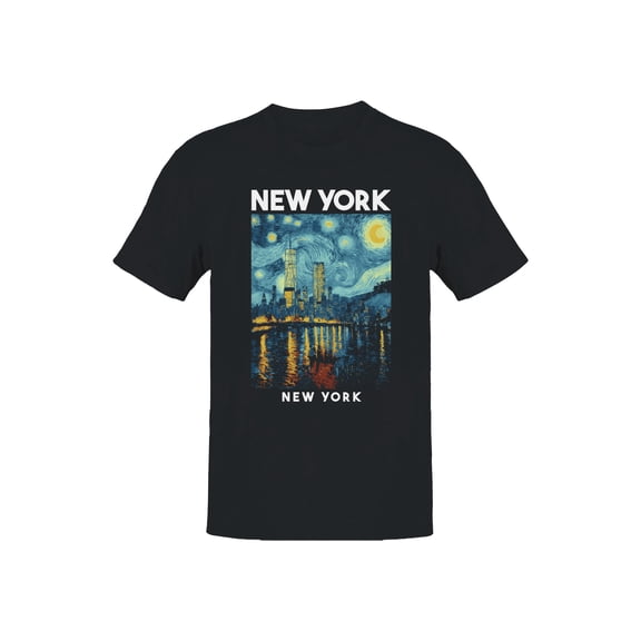Night NYC Skyline Graphic Men's Black T-Shirt