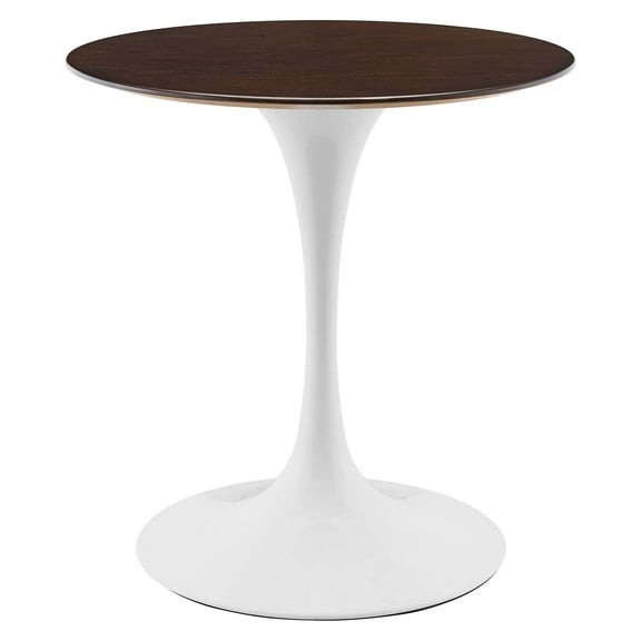 28 inch Dining Table, Round, White Walnut, Wood, Metal Steel, Modern Contemporary Mid-Century, Kitchen Room Cafe Bistro Restaurant Hospitality
