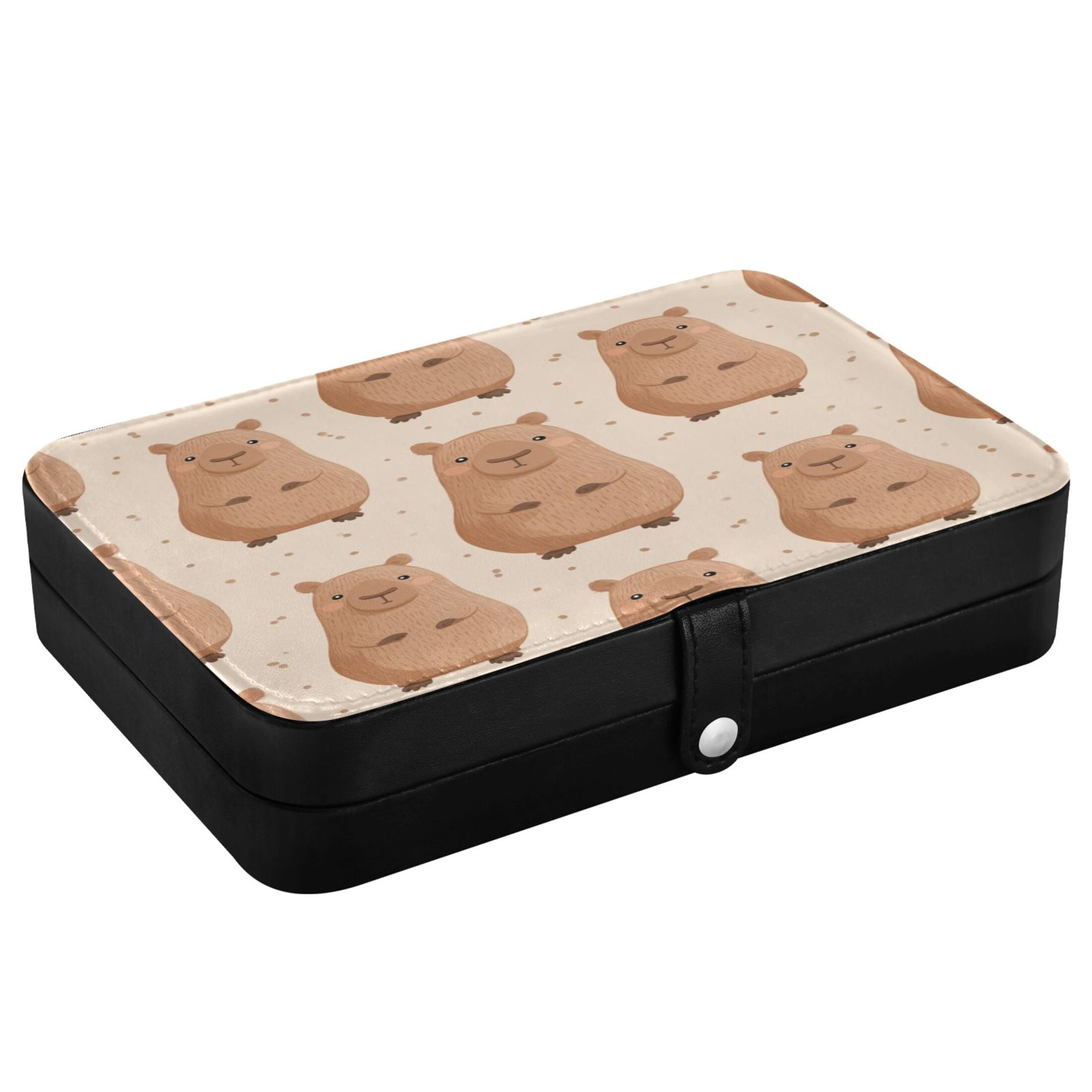 Leather Jewelry Box Rectangular 8.27x5.5x1.78In Travel Jewelry Storage Earrings Necklace Bracelet Watch Brooch Storage Capibara Cute