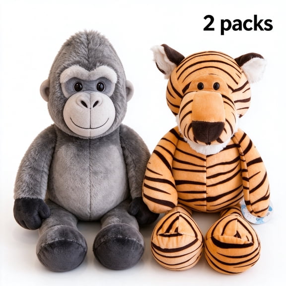 Hengshan Safari Animal Plush Toys 2 Pack, Cute Jungle Stuffed Animal Plush Dolls Set, Soft Cuddly Wildlife Plushies for Birthday Gift Room Decor, 8 Inch Jin Gang (Tiger)