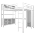 thumbnail image 4 of Full Size Loft Bed Frame with L-shaped Desk and Wardrobe, Metal Loft Beds with Storage Cubes and Shelves, Heavy Duty Bedframe with Bookcase Headboard for Bedroom Guestroom, Off White Color, 4 of 8