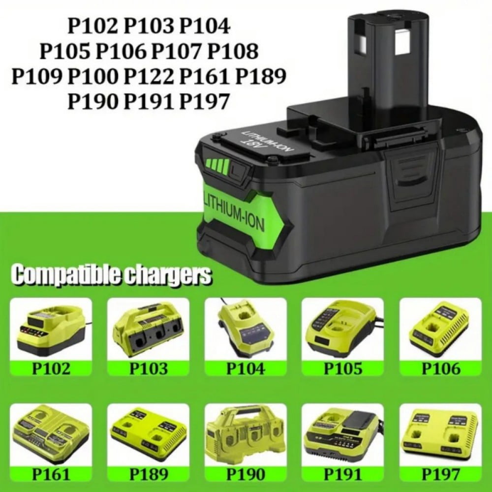 2Packs 8.0Ah Battery Compatible with Ryobi 18V Battery P108 P102 P103 P104 P105 P107 P109 P122 P145 Replacement 18 Volt Ryobi Battery