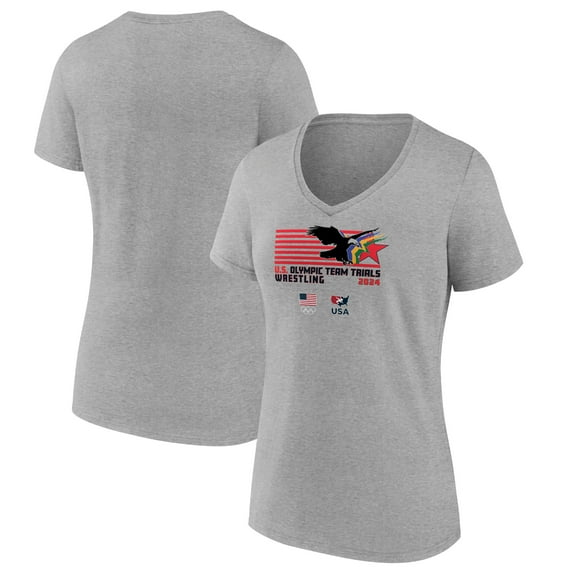 Women's  Gray Team USA U.S. Olympic Team Wrestling Trials Dueling Fight V-Neck T-Shirt
