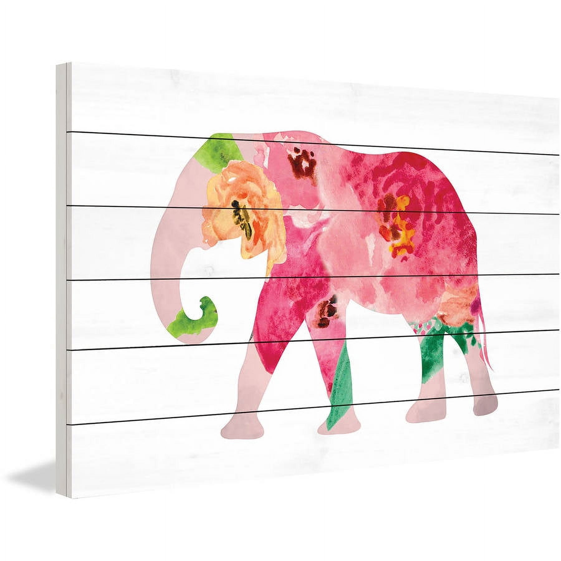 MARMONT HILL  - 'Floral Elephant' by Diana Alcala Painting Print on White Wood - Multi-Color 18 x 12