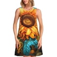 thumbnail image 1 of Fotbe Deep Yellow Colorful Sunflower Vestido de Verano sin Mangas para Mujer – Vestido Midi Línea A, Estilo Camiseta Floral, Vestido Playero Casual y Fluido, 1 of 7