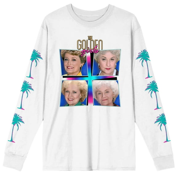 Golden Girls Main Characters and Palm Trees Men's White Long Sleeve Shirt-3XL