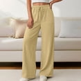 thumbnail image 5 of FengLS Women's Wide-Leg Pants Summer Lightweight Cotton-Linen Long Pants Drawstring Elastic Waist Pants Casual Solid Color Pockets Trousers, 5 of 9