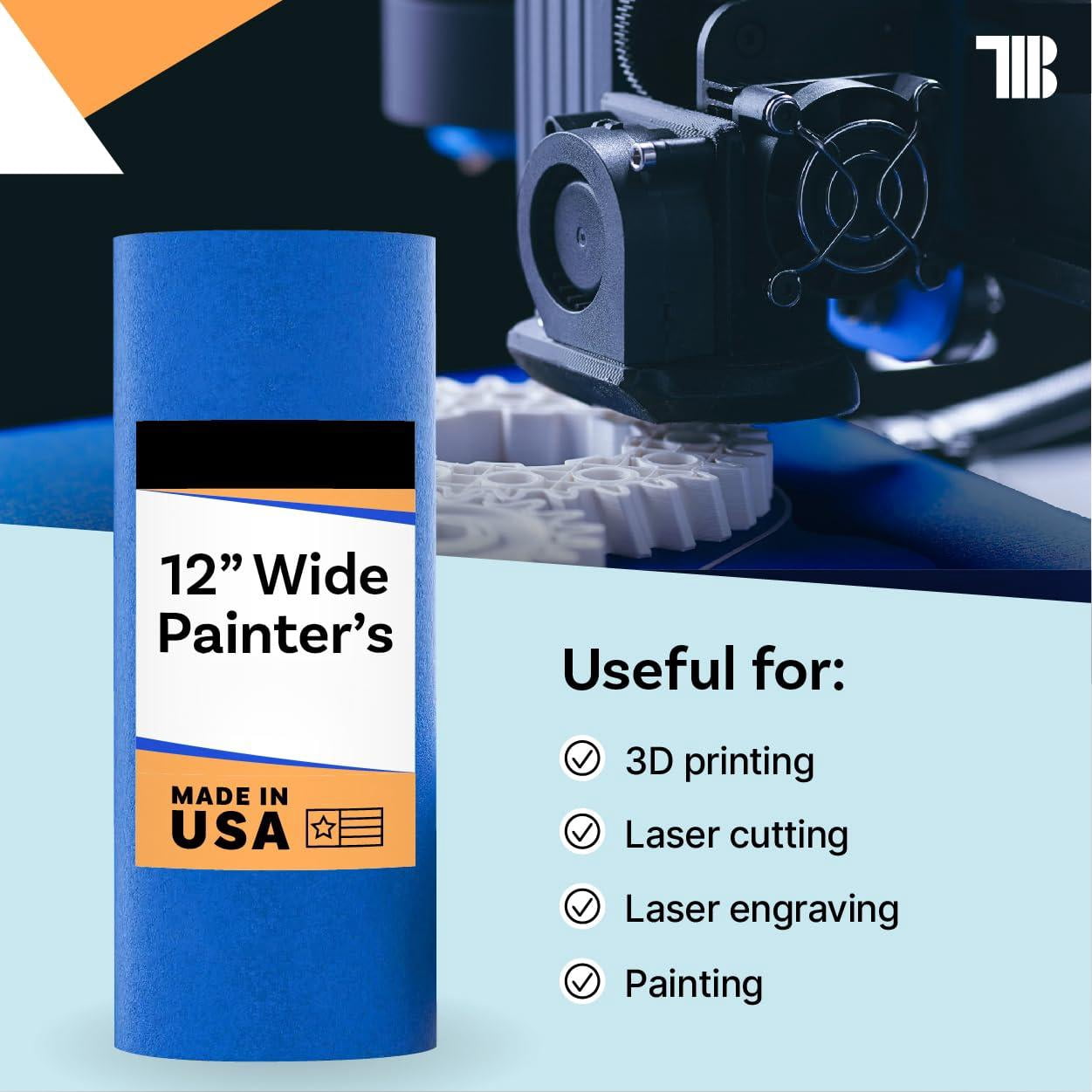 Wide Blue Painters Tape  12 Inch X 60 Yds Made In Great Masking For 3d Printing And Removes Cleanly 21 Days