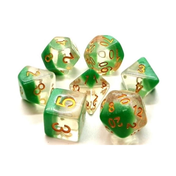 Old School Dice & Accessories Poly Set Morning Mist w/Gold (7) New