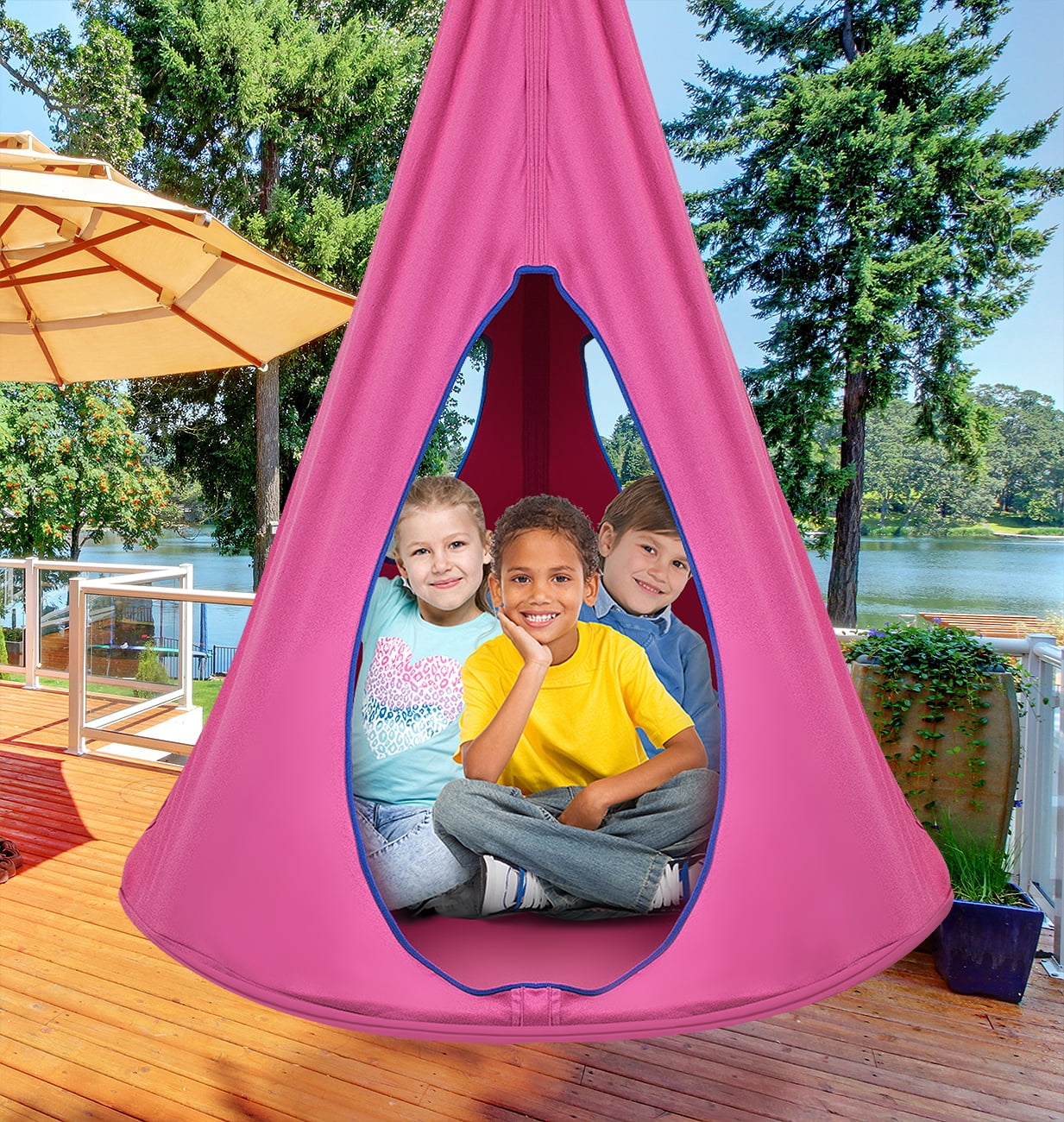 Kids Nest Swing - Fits 3 Children, Pink