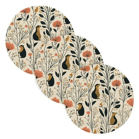 

Cartoon Style Pattern Coil Dish Mat Set 3 Pack 15 Round Heat-Resistant Durable Soft Polyester