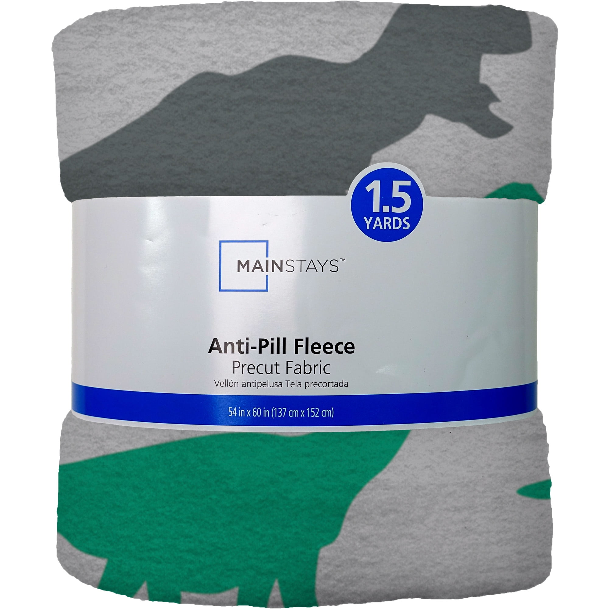 (2 pack) Mainstays 58" x 1.5 yard Lux Anti-pill Fleece Gray Dinos Fabric Precut, Gray