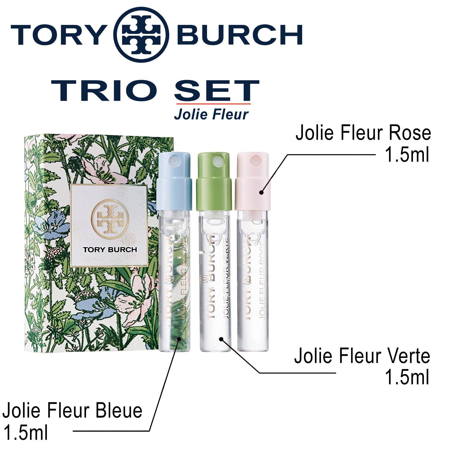 Tory Burch Set of 3 Jolie Fleur EDP Sprays: Rose, Bleue & Verte  Each  