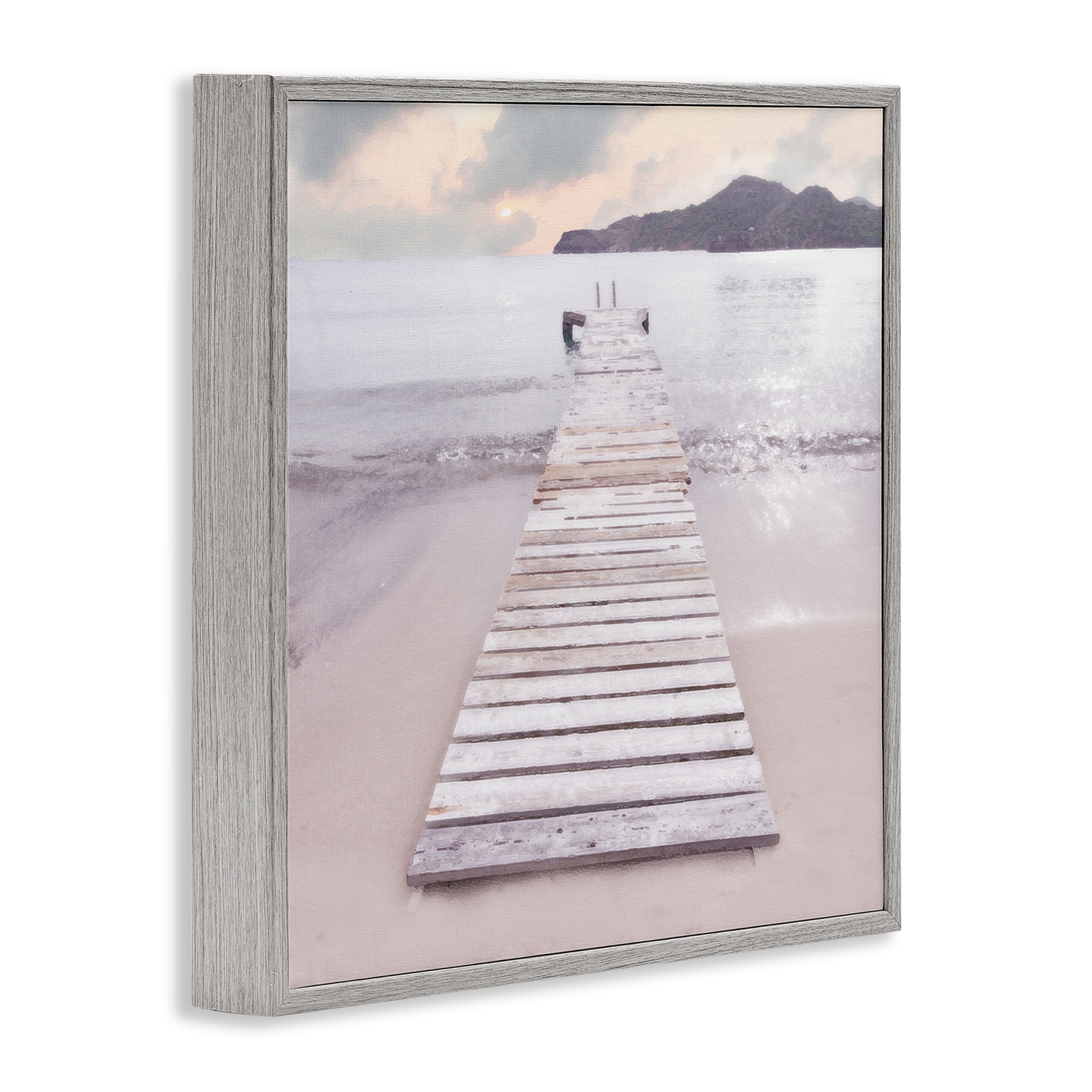 Stupell Industries Zen Beach Dock Landscape Painting Gray Framed Art Print Wall Art, 17 x 17