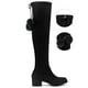 thumbnail image 3 of Botas con cordones para mujer Tacones gruesos Sobre la rodilla Botas altas negras hasta el muslo EU 37, 3 of 7