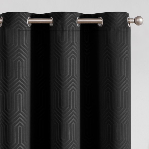 Curtainking Embossed Insulate Blackout Curtains Room Darkening Curtains for Living Room, 40X63 inch, Black, 2 Panel Curtains