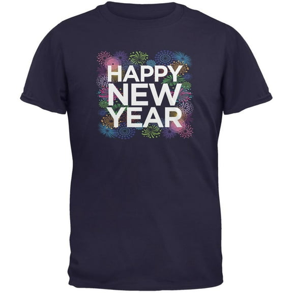 Happy New Year Fireworks Navy Adult T-Shirt - Large