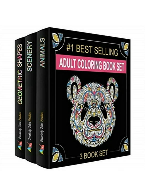 Adult Coloring Books Set - 3 Coloring Books For Grownups - 120 Unique Animals, Scenery & Mandalas Designs. Coloring books for adults relaxation.